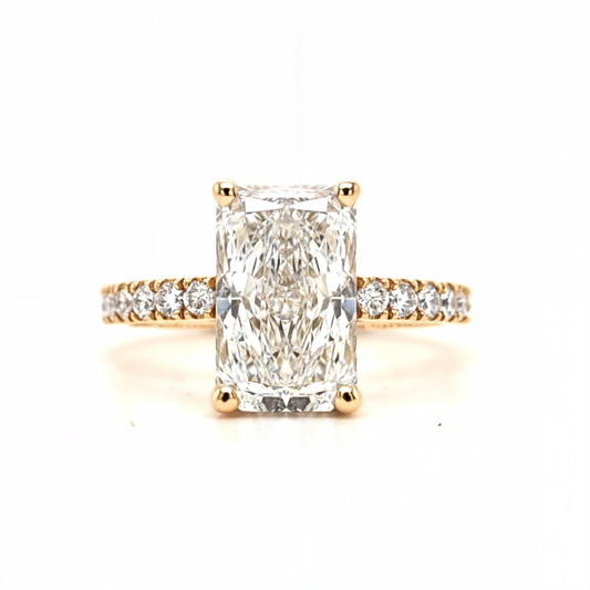 Lyla – " 3.5ct " Radiant Solitaire in 18k Gold with Hidden Halo and Pavé Band - Prime & Pure