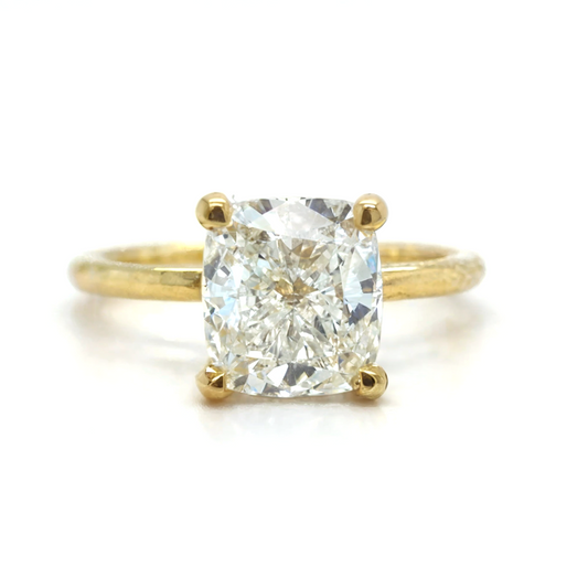 Rose – " 3ct " Cushion Solitaire in 18k Gold with 4 Claw set and Plain Band (Ready) - Prime & Pure