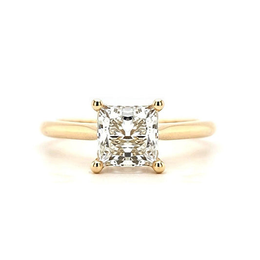 Eve – " 2ct " Princess Solitaire in 18k Gold with Plain Band (Ready) - Prime & Pure