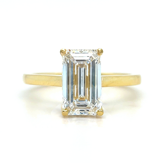 Carly– " 4ct " Emerald Cut Solitaire in 18k with Hidden Halo Plain Band (Ready) - Prime & Pure