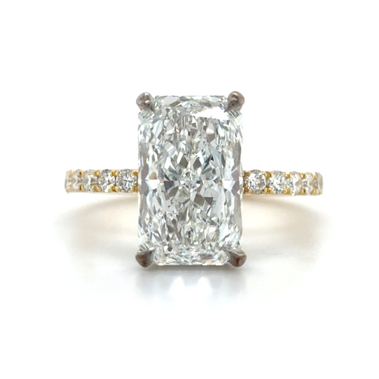 Judy – " 4ct " Radiant Solitaire in 18k Gold with Hidden Halo and Pavé Band (Ready) - Prime & Pure