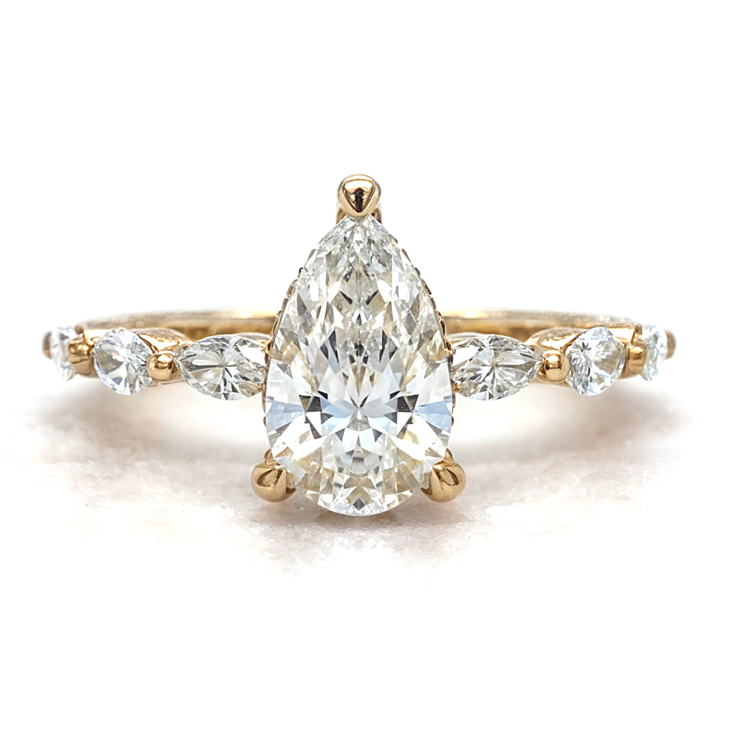 Aline – " 3ct " Pear Solitaire in 18k Gold with 3 Marquise Side Stones & Hidden Halo (Ready) - Prime & Pure