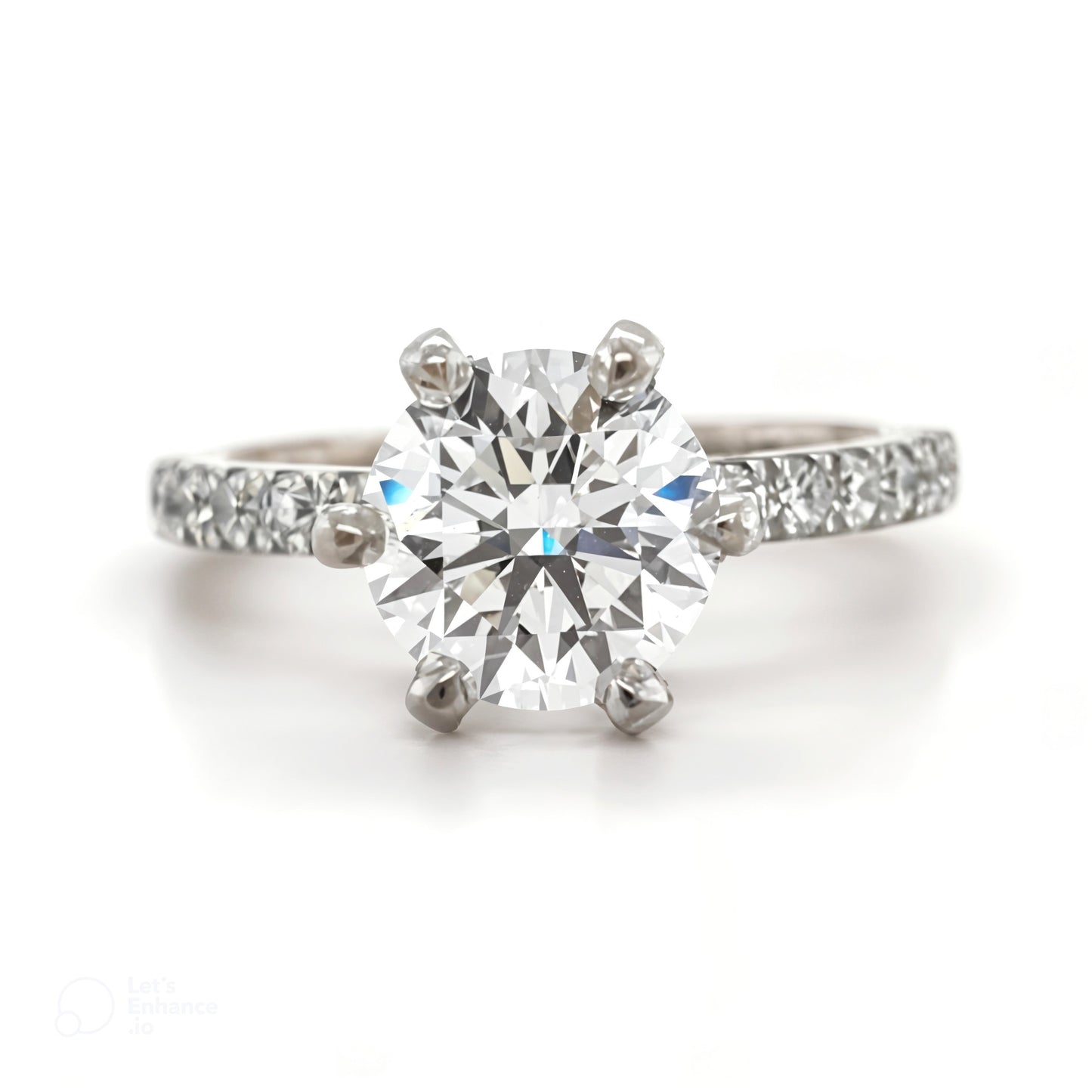 Maisy– " 3ct " Round Solitaire in 18k Gold with 6 Claw set and Pavé Band (Ready) - Prime & Pure