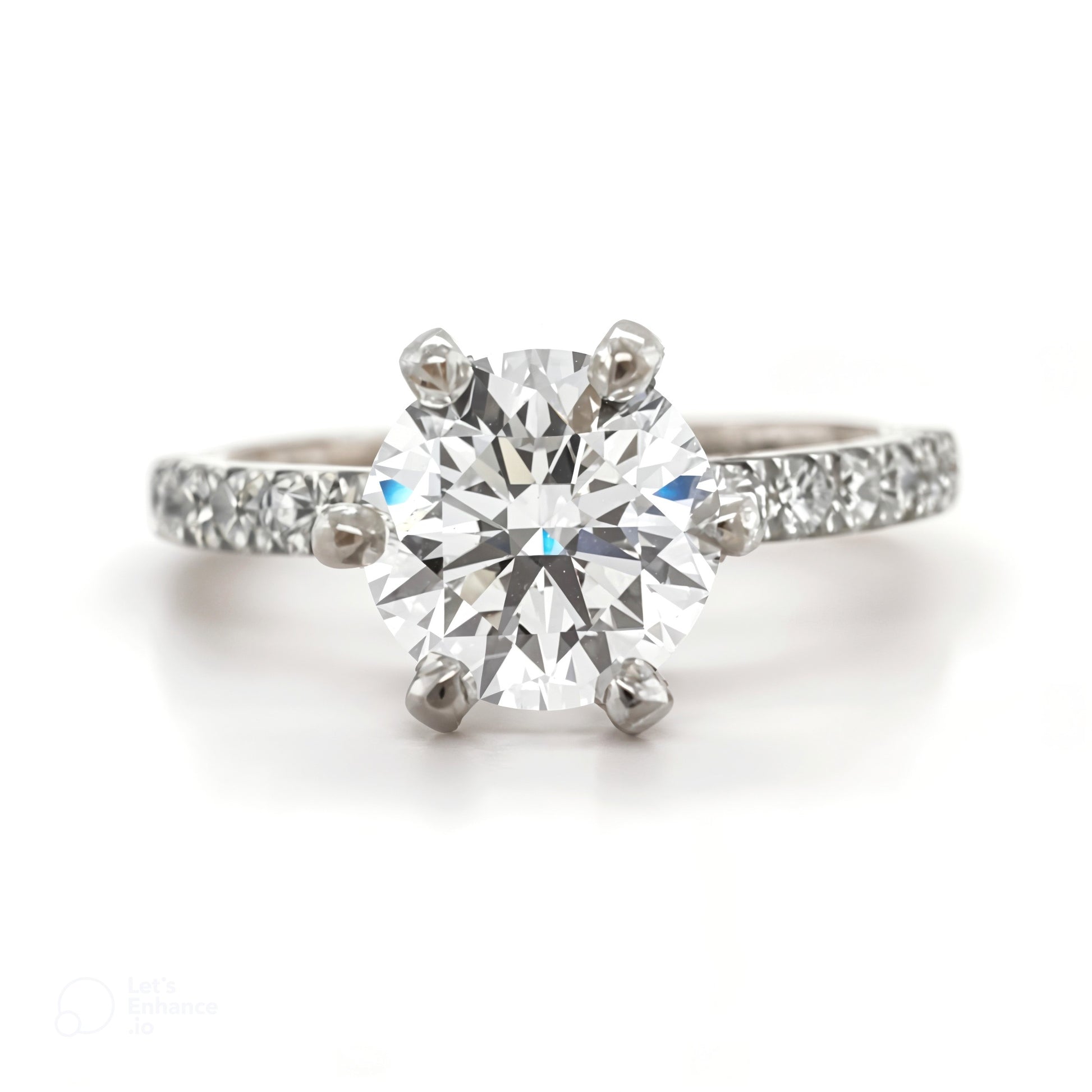 Maisy– " 3ct " Round Solitaire in 18k Gold with 6 Claw set and Pavé Band (Ready) - Prime & Pure
