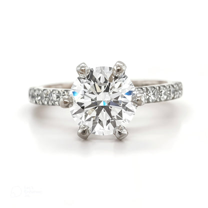 Maisy– " 3ct " Round Solitaire in 18k Gold with 6 Claw set and Pavé Band (Ready) - Prime & Pure