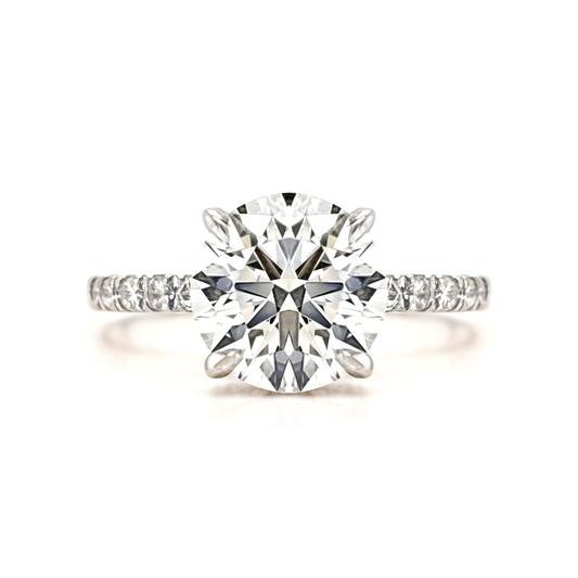 Sasha – " 4ct " Round Solitaire in 18k Gold with Hidden Halo and Pavé (Ready) - Prime & Pure