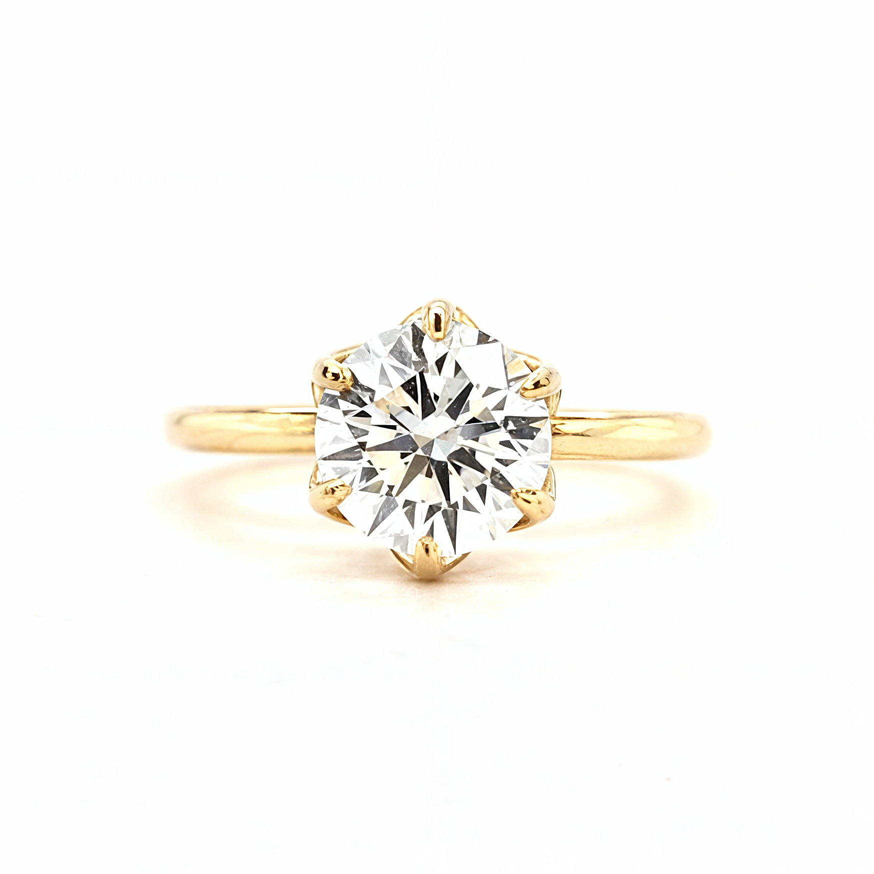 Annabelle – " 3ct " Round Cut Solitaire in 18k Gold 6 Claw Tulip Basket set (Ready) - Prime & Pure