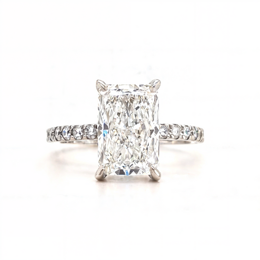 Liliana – " 3ct " Radiant Solitaire in 18k with Hidden Halo and Pavé Band (Ready) - Prime & Pure