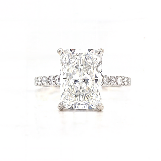 Candice – " 3ct " Radiant Solitaire in 18k with Hidden Halo and Pave Band (Ready) - Prime & Pure