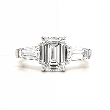 Parker - " 2ct " Emerald Solitaire in 18k Gold with Tapered Baguette Side Stones - Prime & Pure