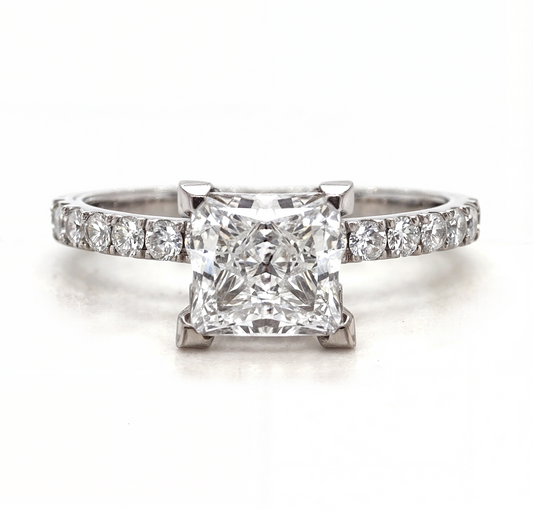 Cynthia - " 1.5ct " Princess Solitaire in 18k Gold with Half Pave set Band (Ready) - Prime & Pure