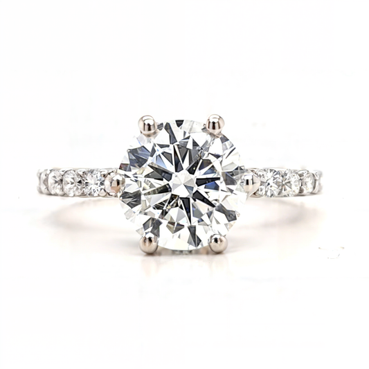 Riley – " 3.5ct " Round Solitaire in 18k Gold with Hidden Halo and Pavé Band (Ready) - Prime & Pure