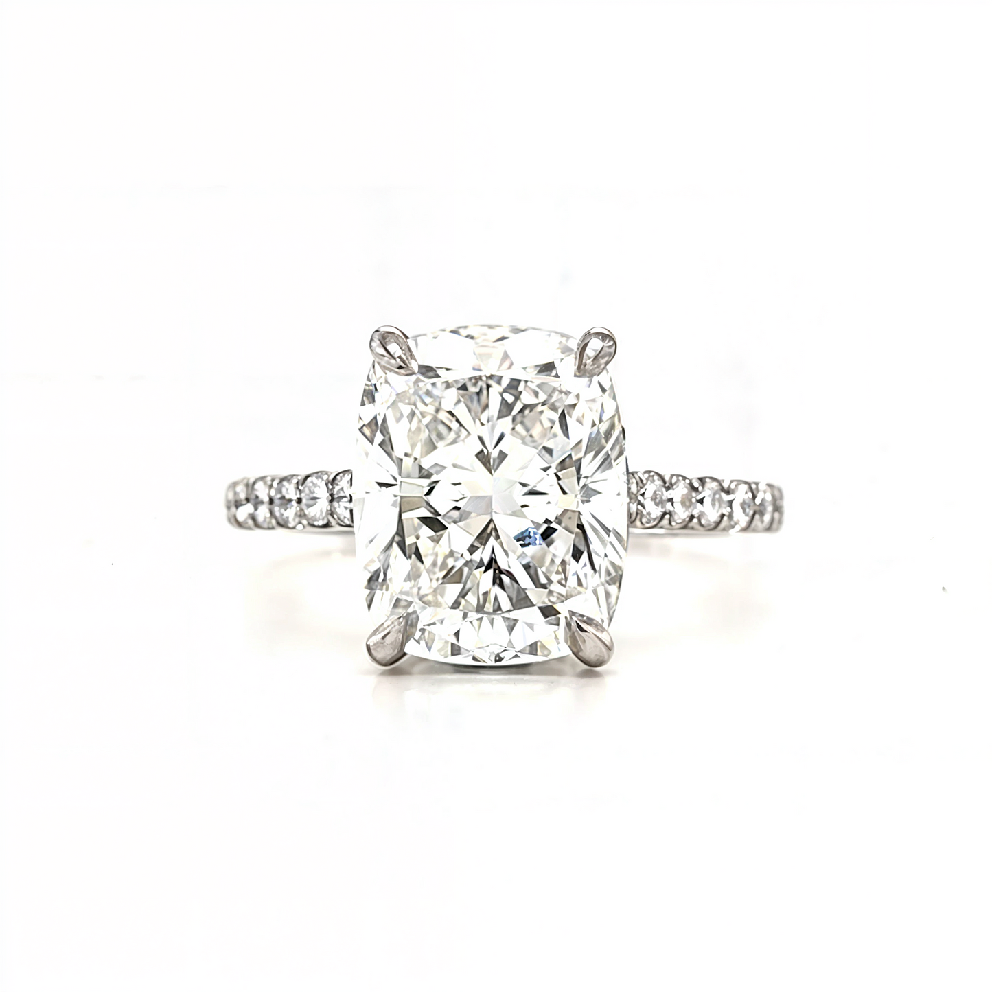 Meghan – " 3ct " Cushion Solitaire in 18k with Hidden Halo and Pavé (Ready) - Prime & Pure