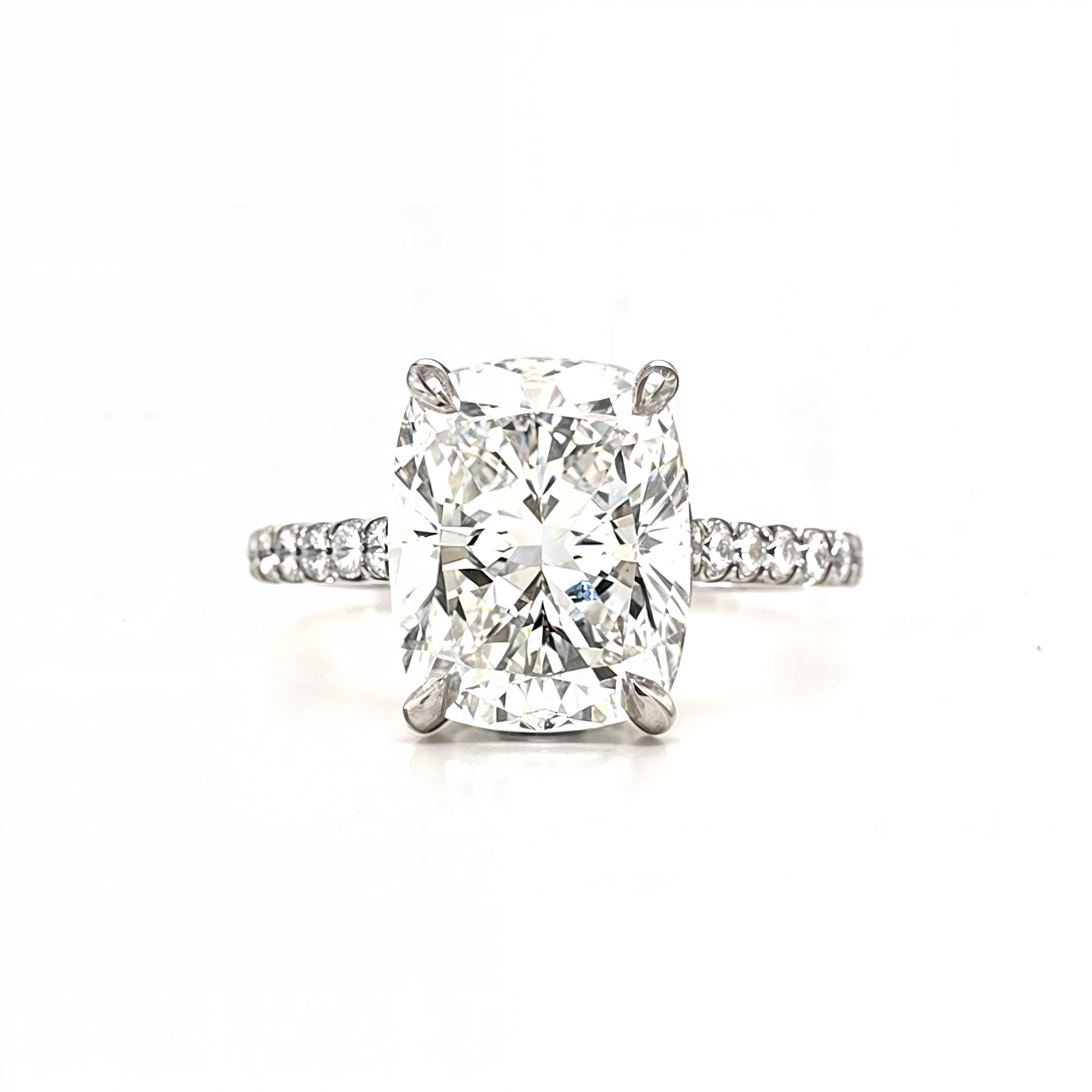 Meghan – " 3ct " Cushion Solitaire in 18k with Hidden Halo and Pavé (Ready) - Prime & Pure