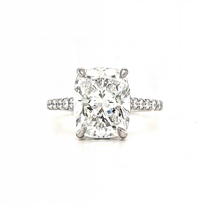 Meghan – " 3ct " Cushion Solitaire in 18k with Hidden Halo and Pavé (Ready) - Prime & Pure