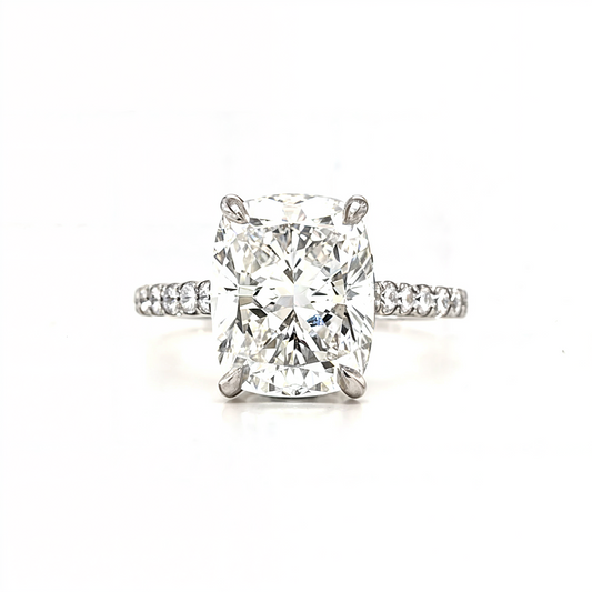 Meghan – " 3ct " Cushion Solitaire in 18k with Hidden Halo and Pavé (Ready) - Prime & Pure