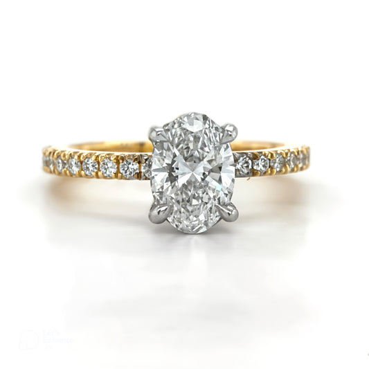 Grace – " 1.5ct " Oval Solitaire in 18k Gold with Hidden Halo and Pavé Band (Ready) - Prime & Pure