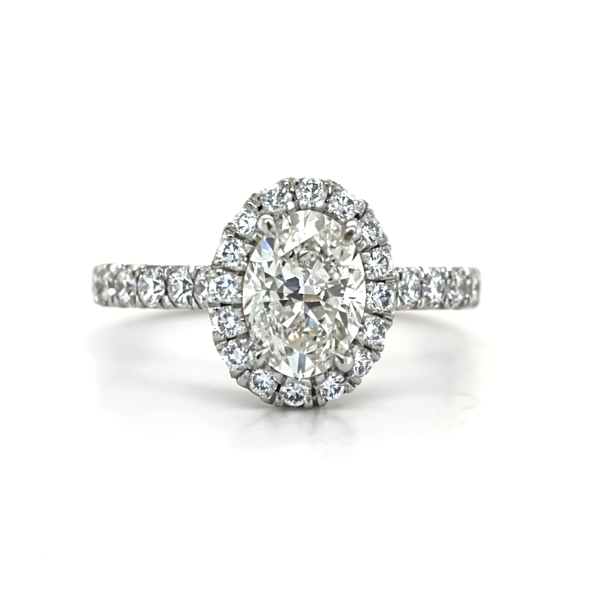 Leah - " 1.5ct " Oval Solitaire in 18k Gold With Halo And Pavé Band (Ready) - Prime & Pure
