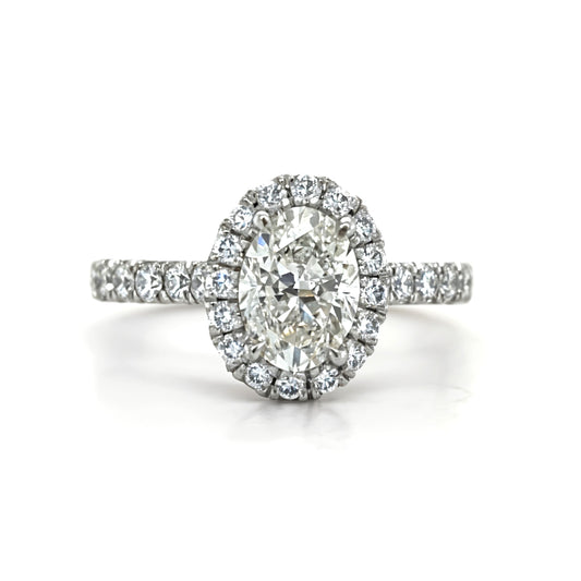 Leah - " 1.5ct " Oval Solitaire in 18k Gold With Halo And Pavé Band (Ready) - Prime & Pure