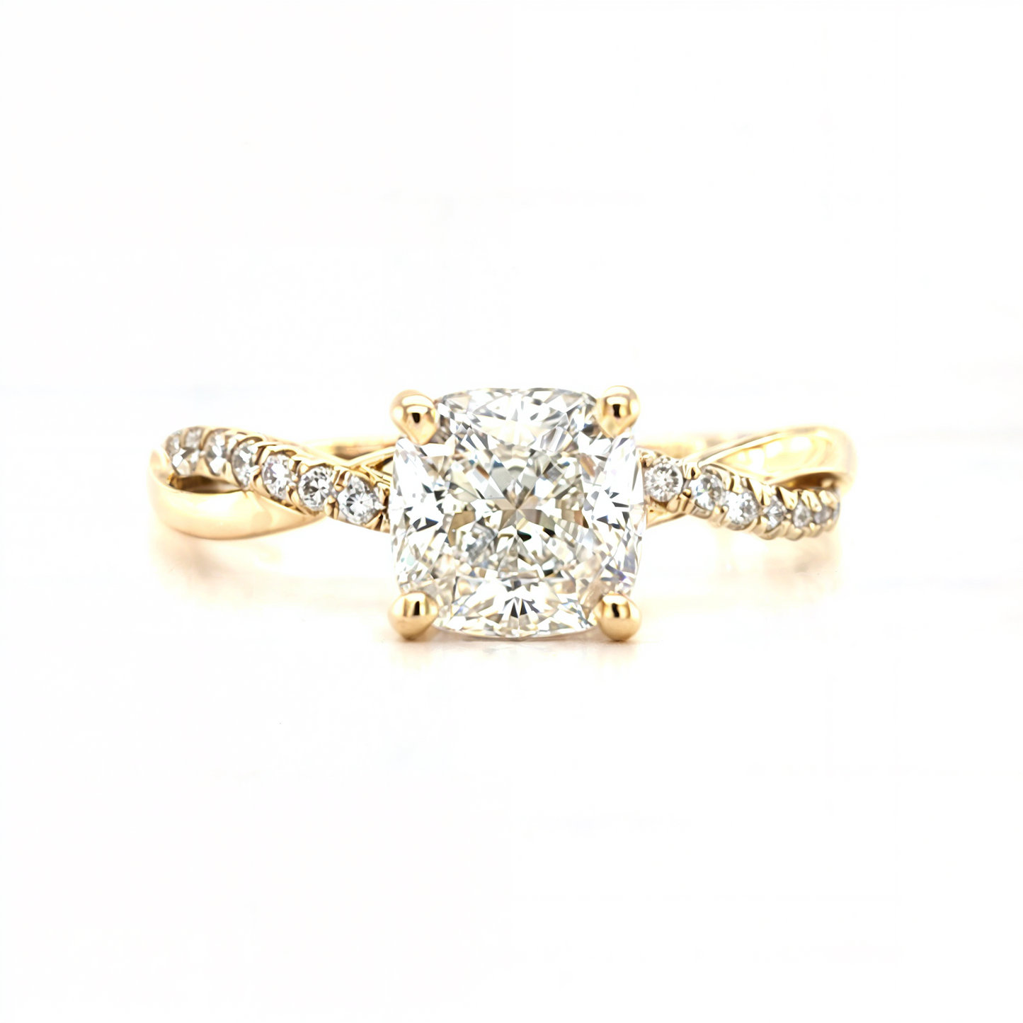Ainsley – " 1.5ct " Cushion Solitaire in 18K Gold with Twisted Band Half Pave (Ready) - Prime & Pure