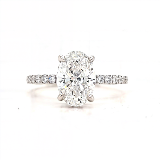 Hailey – " 2.5ct " Oval Solitaire in 18k with Hidden Halo and Pavé (Ready) - Prime & Pure