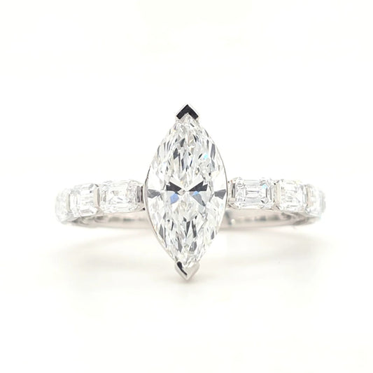 Londyn – Marquise Solitaire with emerald accent band