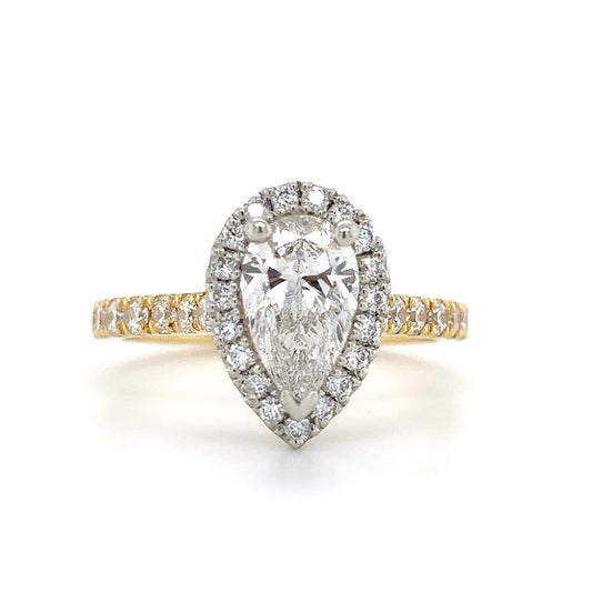 Lauria - " 2ct " Pear Solitaire in 18k Gold with Halo and Pavé Band (Ready) - Prime & Pure