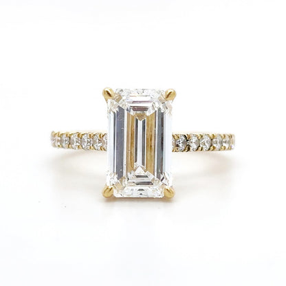 Elia – " 3.16ct " Emerald Solitaire in 18k Gold with Hidden Halo and Pavé Band - Prime & Pure