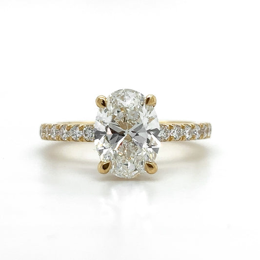 Bella – " 2ct " Oval Solitaire in 18k Gold with Hidden Halo and Pavé Band (Ready) - Prime & Pure