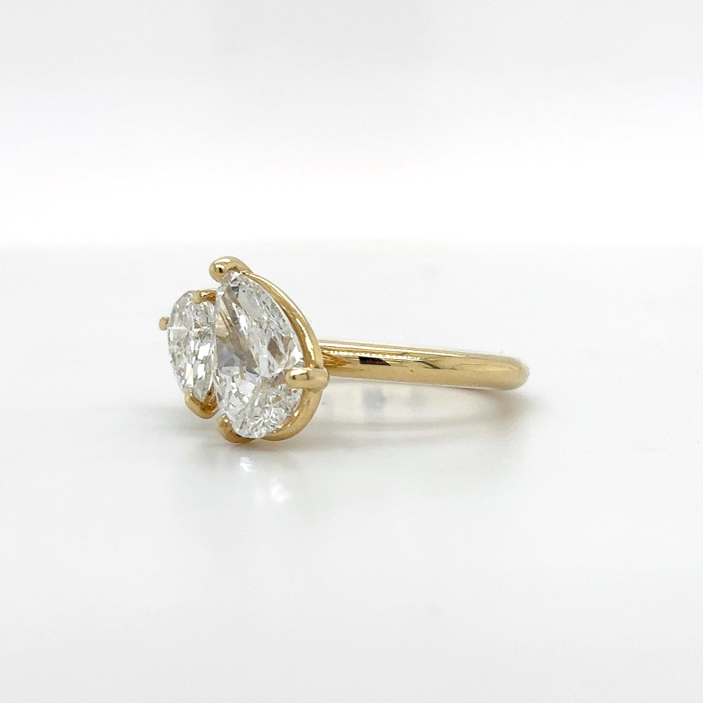 Aria – " 1.5ct and 0.5ct " Double Pears Toi et Moi Engagement Ring in 18k Gold with Plain Band (Ready) - Prime & Pure