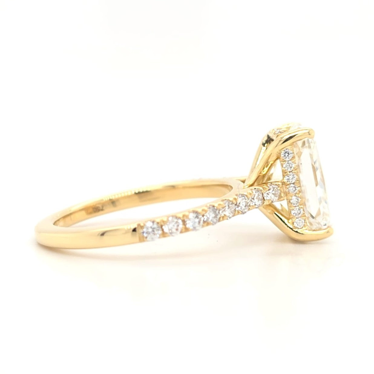 Hallie – Radiant Solitaire with Hidden Halo and Pavé Cathedral Style Band