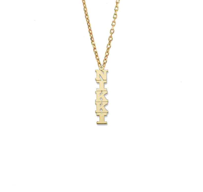 Custom Vertical Gold Name Necklace by Prime & Pure Australia