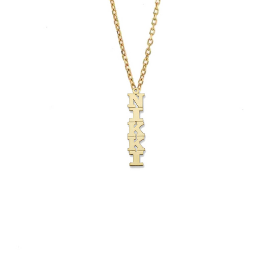 Custom Vertical Gold Name Necklace by Prime & Pure Australia