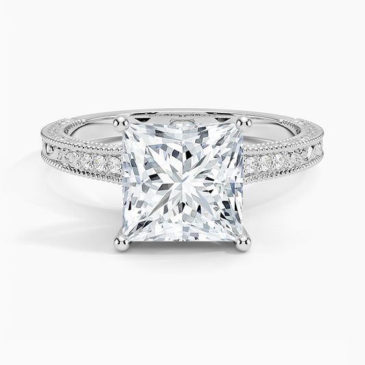 Classy Engraved Diamond Ring Princess Top - Prime & Pure