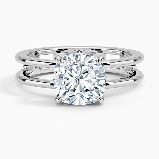 Cushion Cut Diamond Double Band Solitaire Ring - Prime & Pure