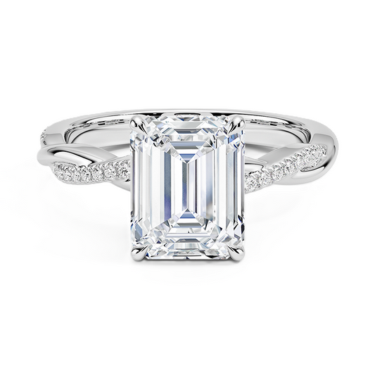 Emerald Cut Diamond Twisted Pave Band Ring