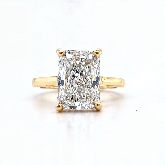 Nova – " 3.51ct " Radiant Solitaire in 18k Gold with Hidden Halo Plain Band - Prime & Pure