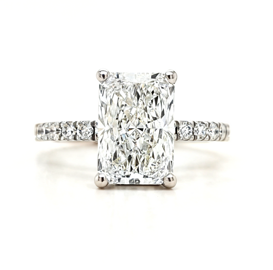 Casey – " 3ct " Radiant Solitaire in 18k Gold with Hidden Halo and Pavé Band (Ready) - Prime & Pure