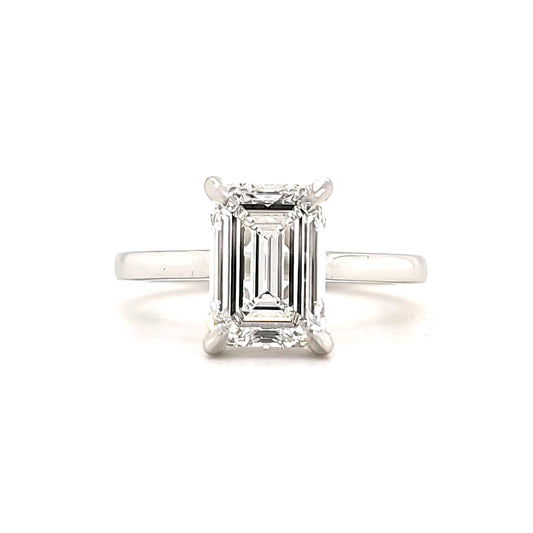 Liberty – " 4ct " Emerald Cut Solitaire in 18k Gold 4 Claw Plain Band (Ready) - Prime & Pure