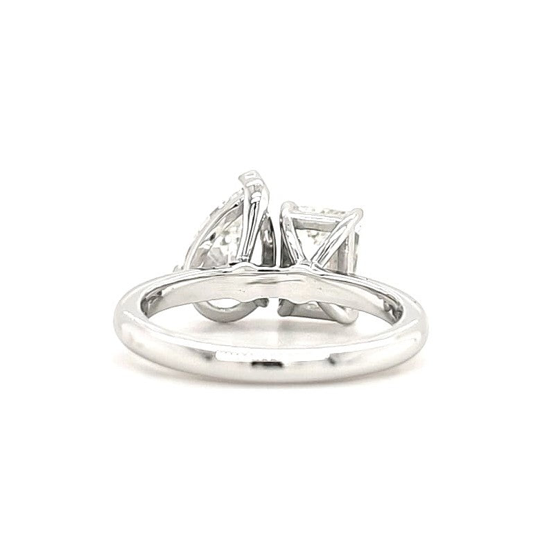 Dina – " 1ct Pear cut and 1ct Emerald cut " Toi et Moi Engagement Ring in 18k Gold with Plain Band (Ready) - Prime & Pure