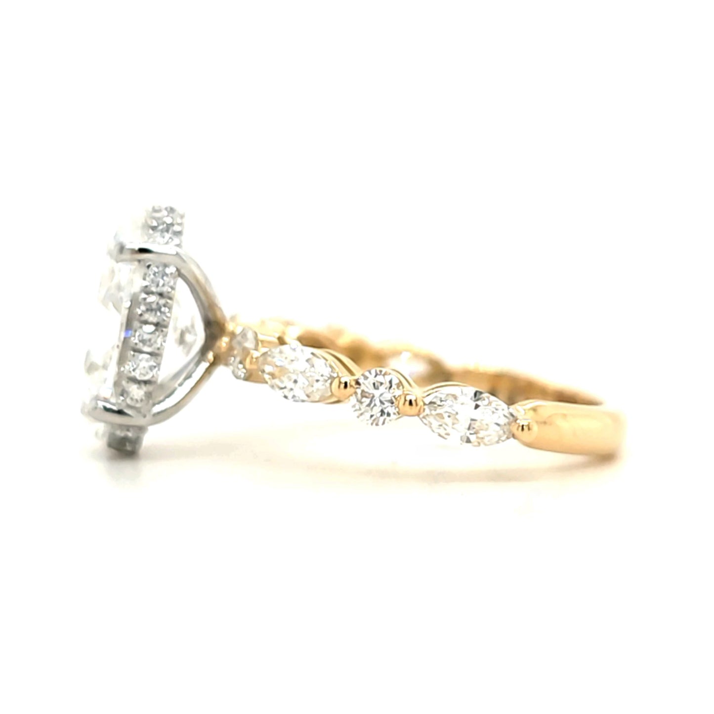 Luna – Oval Solitaire with Hidden Halo - Marquise and Round Side Stones