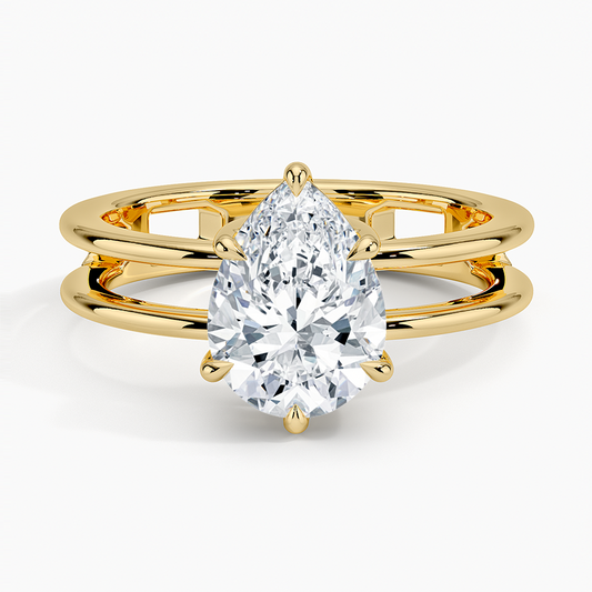Pear Cut Diamond Double Band Solitaire Ring - Prime & Pure