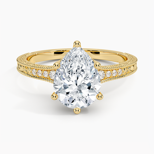 Classy Engraved Diamond Ring Pear Top - Prime & Pure