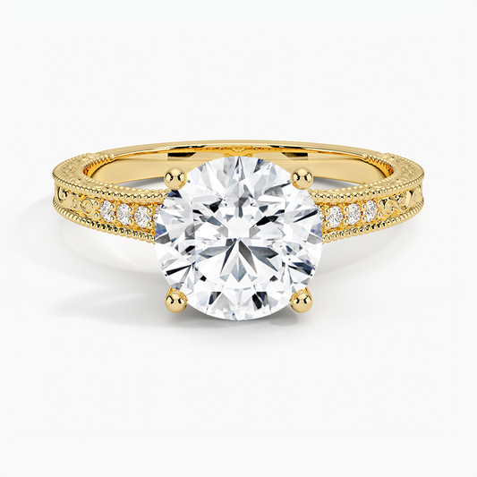 Classy Engraved Diamond Ring Round Top - Prime & Pure