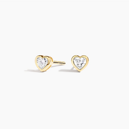 Bezel Set Heart Diamond Stud Earrings - Prime & Pure