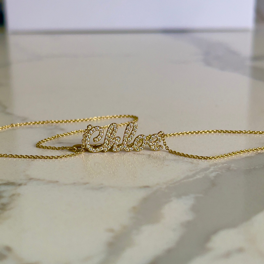 9k Yellow Gold Diamonds Name Necklace