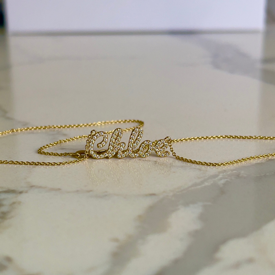9k Yellow Gold & Diamonds Name Necklace - Prime & Pure