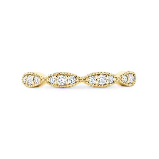 Scalloped Round Diamond Wedding Milgrain Ring - Prime & Pure