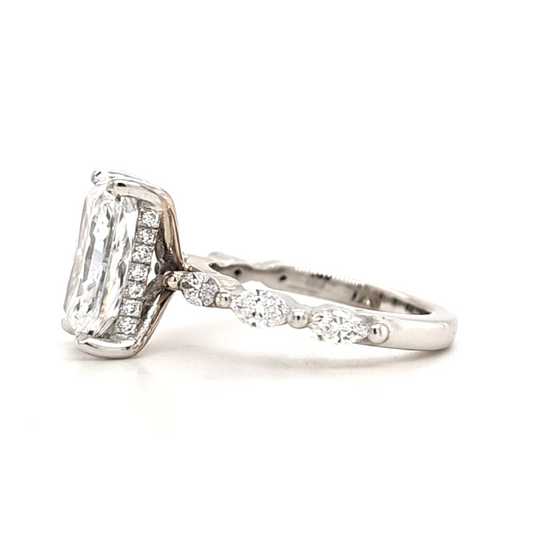 Joseline – " 3.02ct " Radiant Solitaire in 18k Gold with Marquise Side Diamonds & Hidden Halo - Prime & Pure