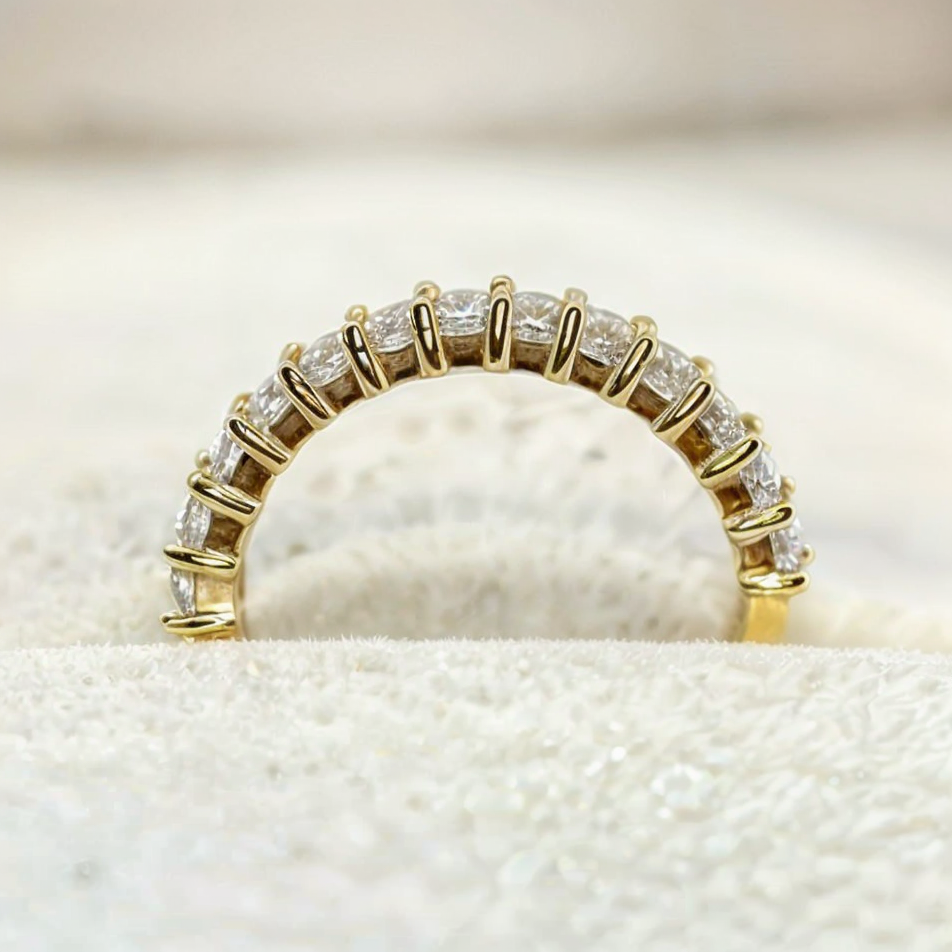 Alexandra - Emerald Basket Set Half Eternity Ring - Prime & Pure